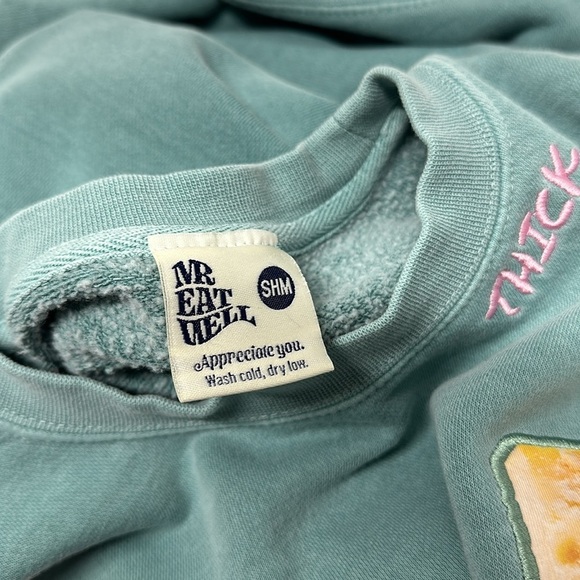 Mr Eat Well Sweatshirt Crewneck Miss Thick Parm Cheese Grater Teal Blue Small - Picture 8 of 9